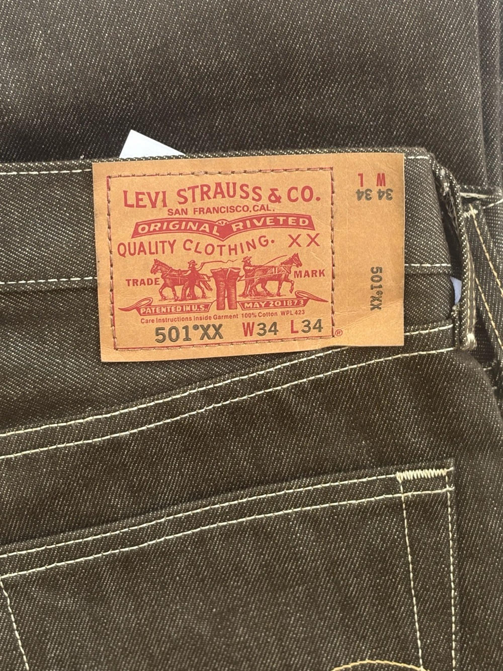 Levi's 501XX Brown Regular Fit Straight Leg Button Fly Jeans 38x33.5
